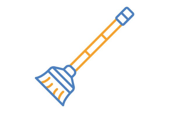 Broom Blue Orange Line Icon: Versatile Design Asset